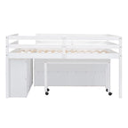 Cama alta matrimonial con escritorio retráctil y 4 cajones
