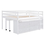 Cama alta matrimonial con escritorio retráctil y 4 cajones