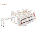 Cama alta matrimonial con escritorio retráctil y 4 cajones