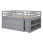 Cama alta matrimonial con escritorio retráctil y 4 cajones