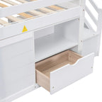 Cama baja individual tipo loft con cajones y escalera