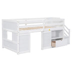 Cama baja individual tipo loft con cajones y escalera