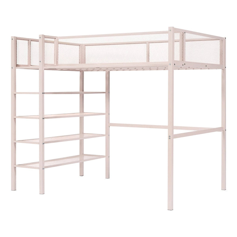 Cama loft individual de metal con estantes de 4 niveles y almacenamiento