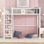 Cama loft individual de metal con estantes de 4 niveles y almacenamiento