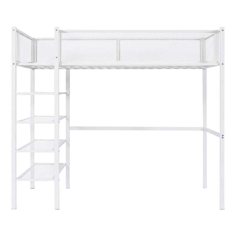 Cama loft individual de metal con estantes de 4 niveles y almacenamiento
