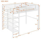 Cama loft individual de metal con estantes de 4 niveles y almacenamiento