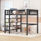 Cama loft individual de metal con estantes de 4 niveles y almacenamiento