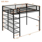 Cama loft individual de metal con estantes de 4 niveles y almacenamiento