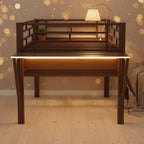 Cama semialta de juegos individual con escritorio, LED