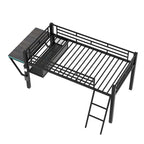 Cama semialta de juegos individual con escritorio, LED