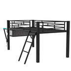 Cama semialta de juegos individual con escritorio, LED