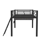 Cama semialta de juegos individual con escritorio, LED