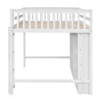 Cama alta completa con estantes de almacenamiento, estructura de cama alta de madera con estantería, cama alta con escalera para niños y adolescentes