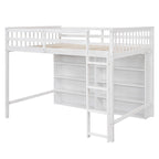 Cama alta completa con estantes de almacenamiento, estructura de cama alta de madera con estantería, cama alta con escalera para niños y adolescentes