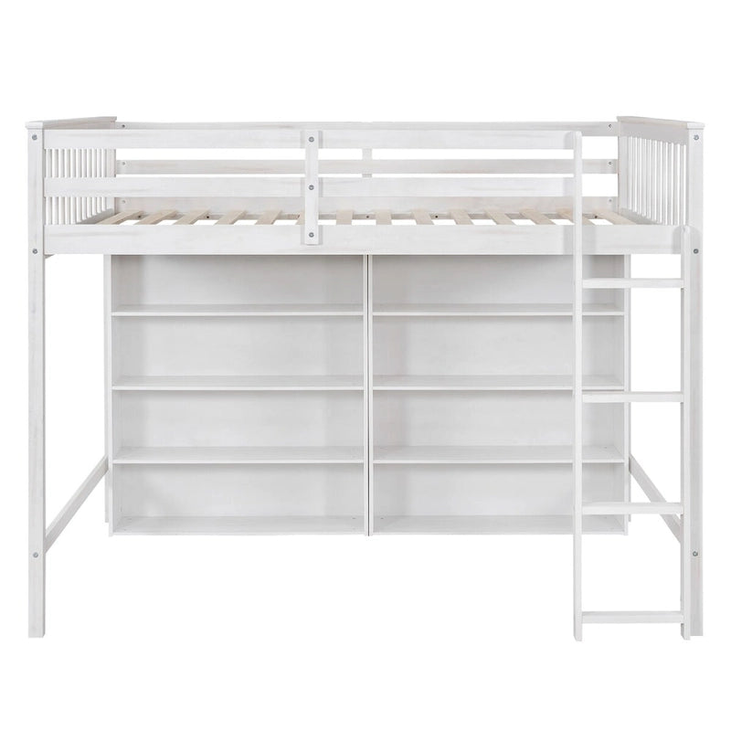Cama alta completa con estantes de almacenamiento, estructura de cama alta de madera con estantería, cama alta con escalera para niños y adolescentes