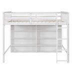 Cama alta completa con estantes de almacenamiento, estructura de cama alta de madera con estantería, cama alta con escalera para niños y adolescentes