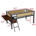 Cama alta metálica individual con escritorio rectangular, luces LED y estantes de almacenamiento