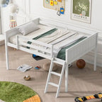 Cama tipo loft baja de madera con escalera, la escalera se puede colocar a la izquierda o a la derecha