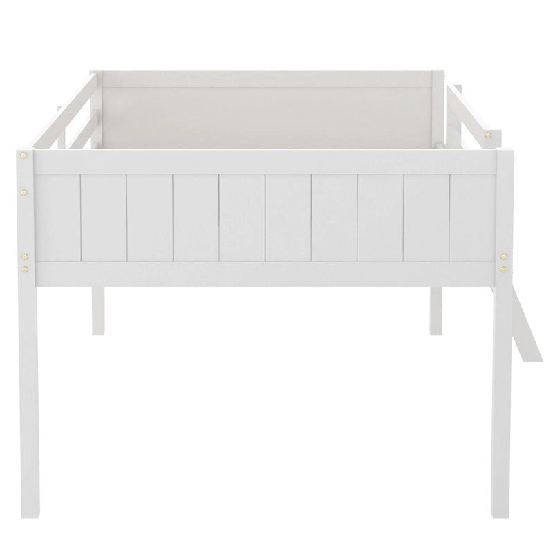 Cama tipo loft baja de madera con escalera, la escalera se puede colocar a la izquierda o a la derecha