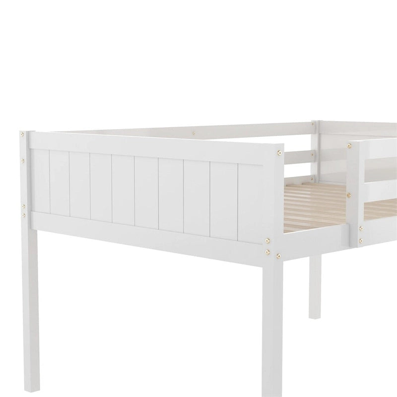 Cama tipo loft baja de madera con escalera, la escalera se puede colocar a la izquierda o a la derecha